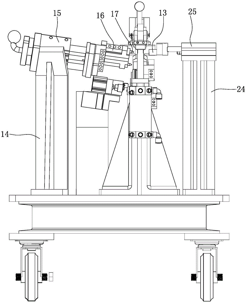 A front and rear pressing and positioning device for welding automobile steering support reinforcement bracket assembly