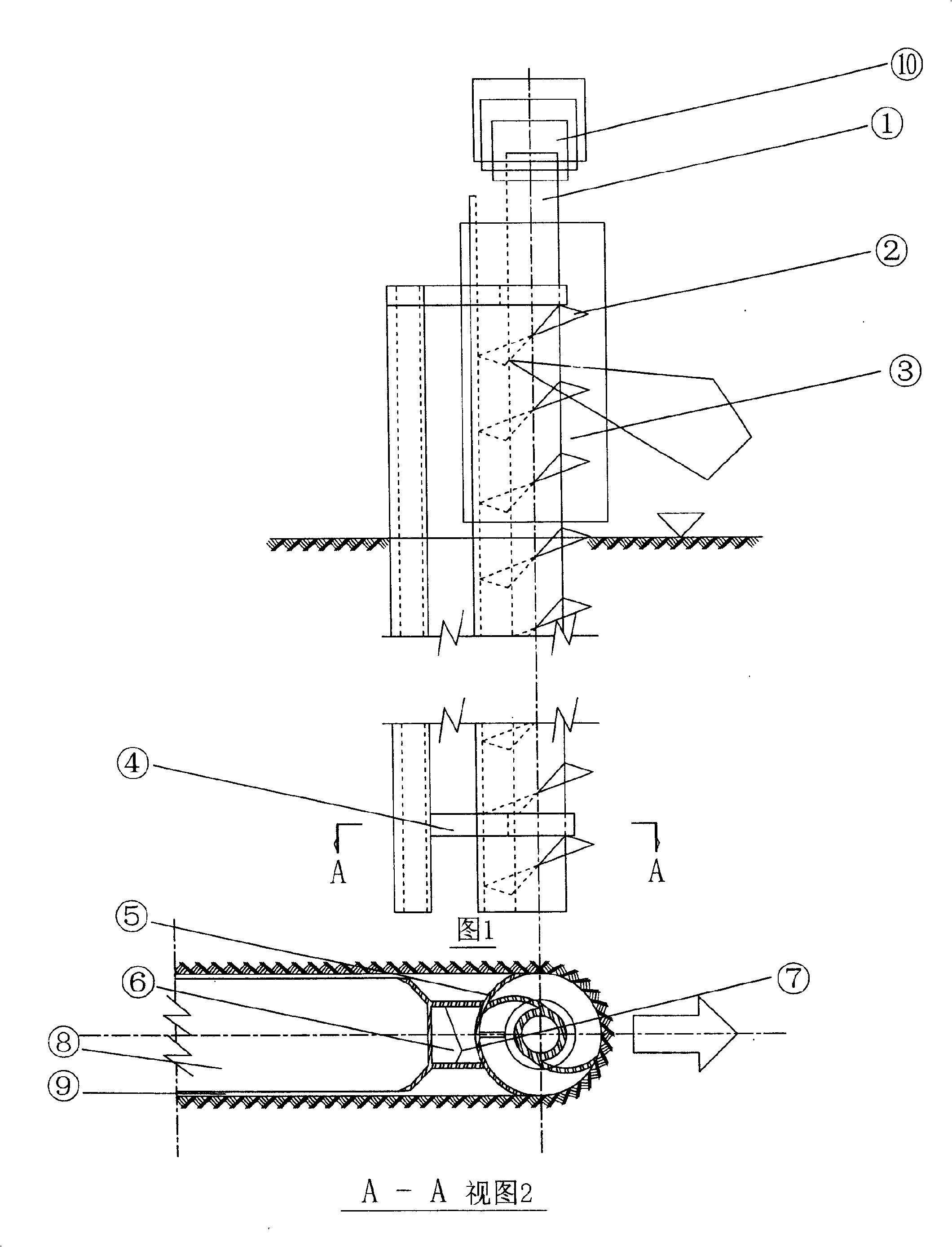 Process for making continuous grooves underground by rotating drill and device thereof