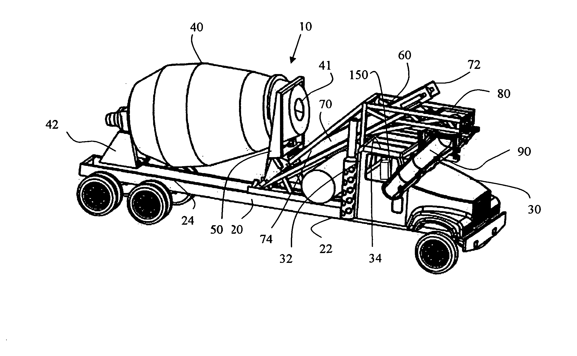 Front discharge concrete mixer truck