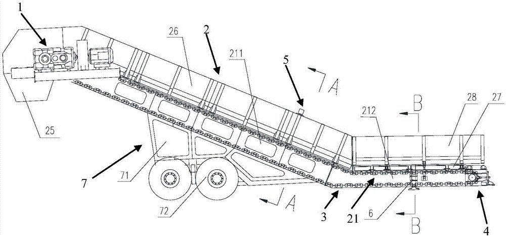 Flow type bulk cargo stacking feeder