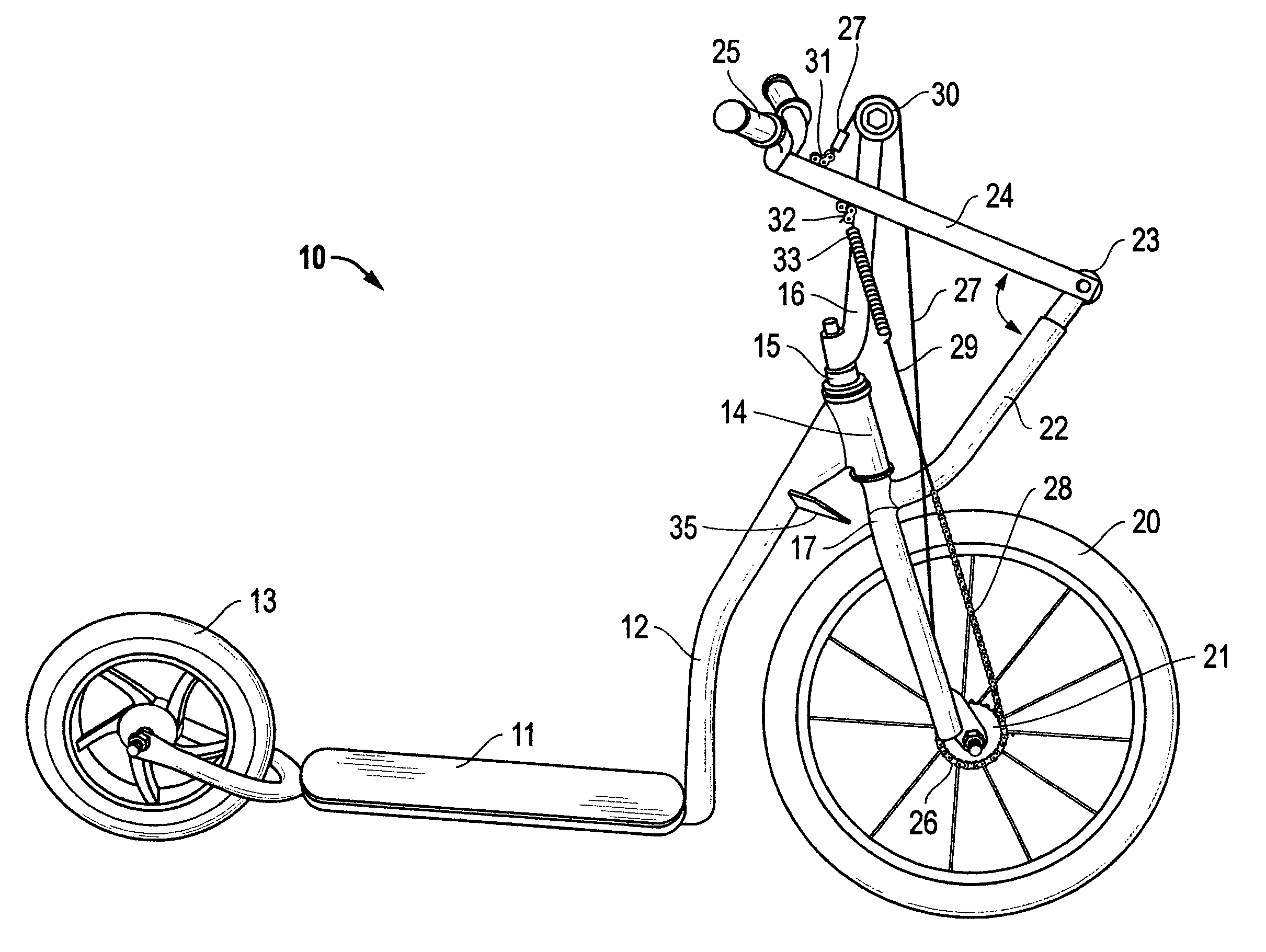Apparatus for hand propulsion and steering of a scooter, tricycle or bicycle