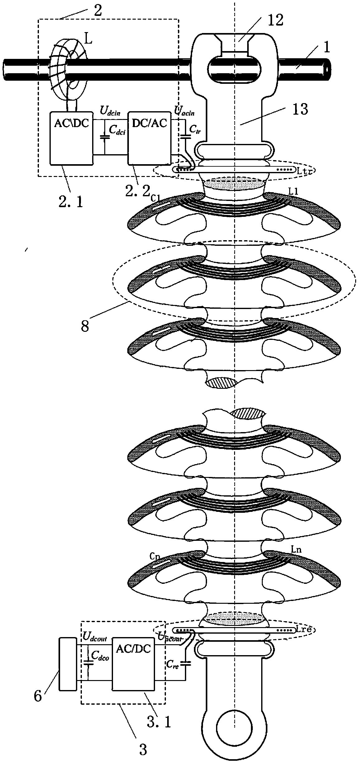 Resonant insulator string new structure-based efficient wireless electric energy transmission system