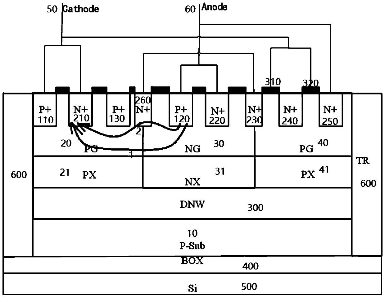 ESD protection structure with low trigger voltage, integrated circuit and equipment