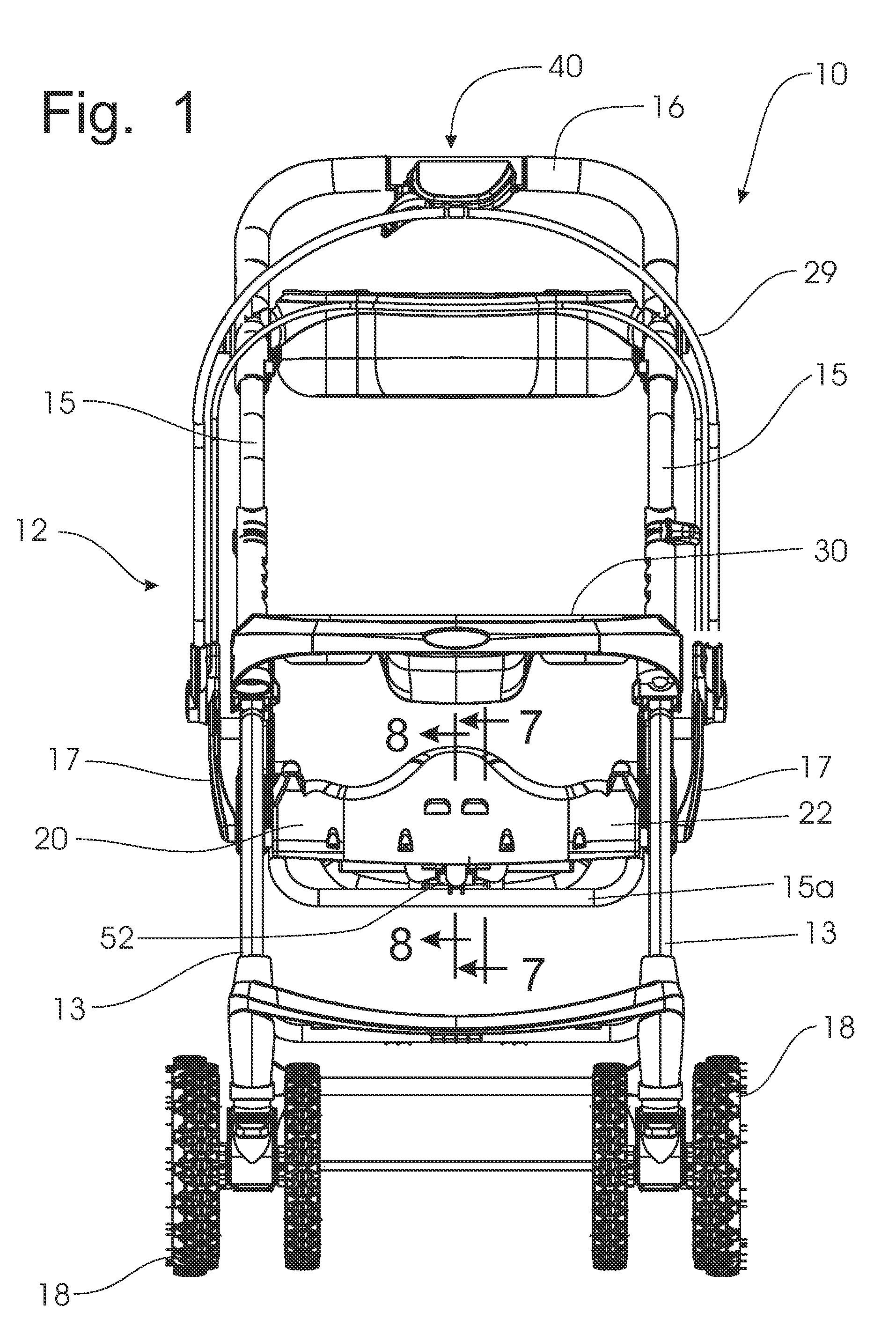 Stroller with spring-assisted fold mechanism