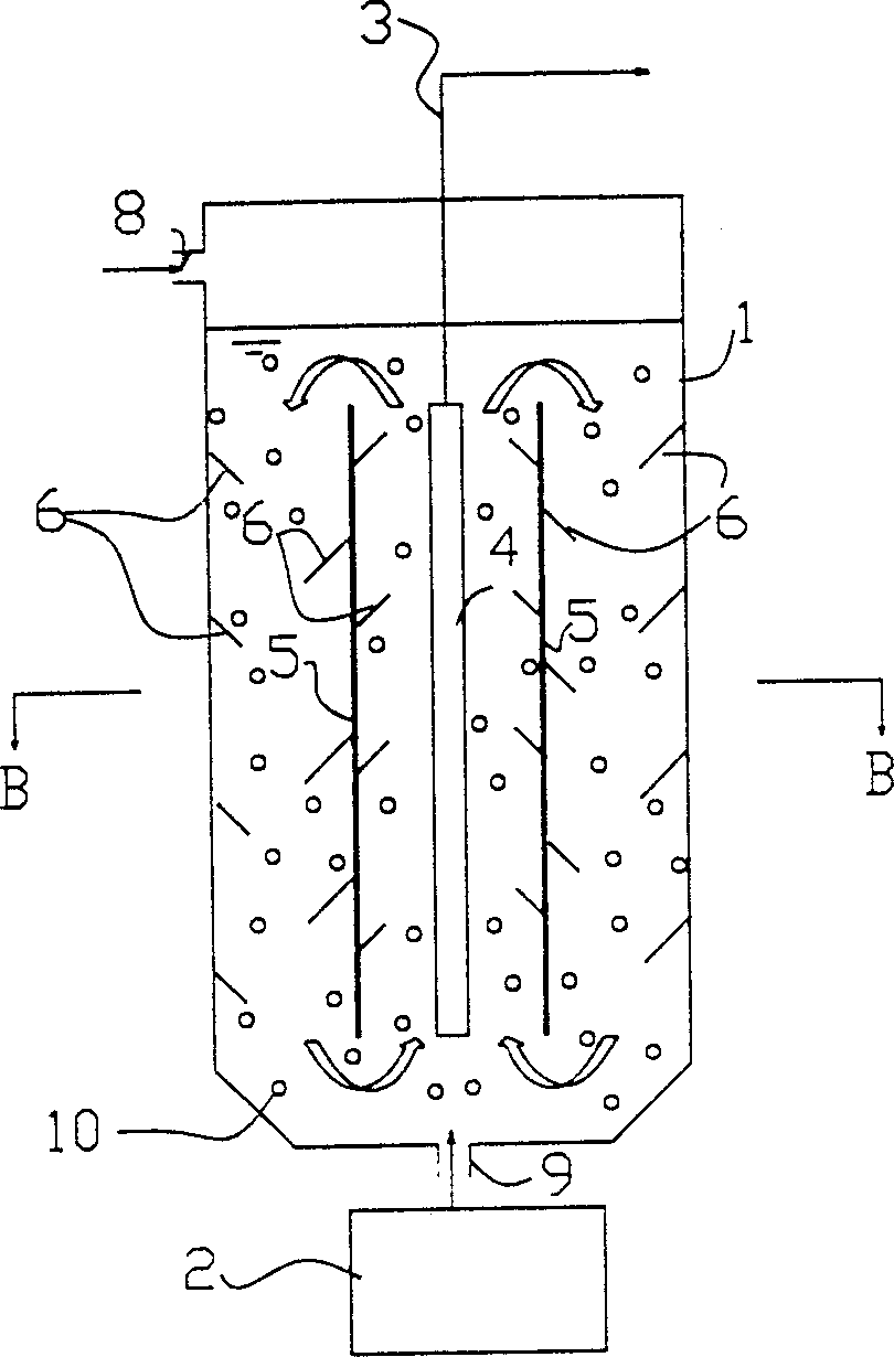Stuffing-throwing fluidized bed membrane bioreactor and water treating method