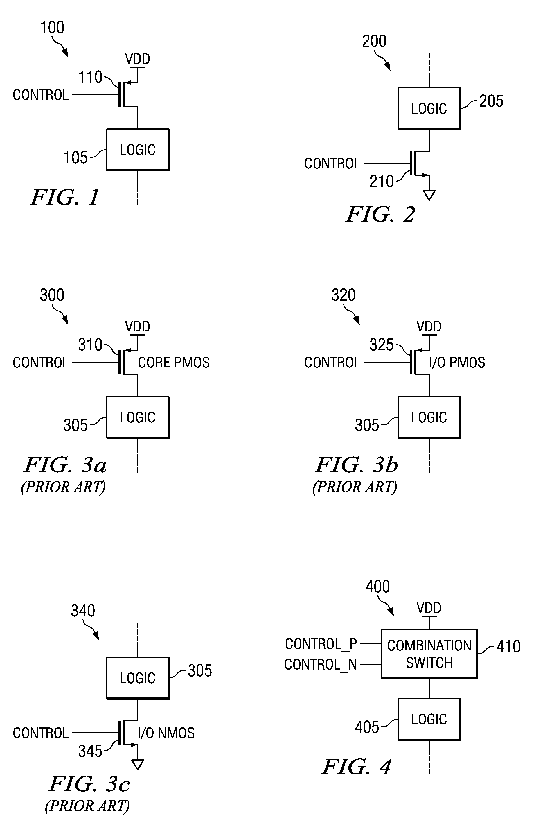 Integrated header switch with low-leakage PMOS and high-leakage NMOS transistors