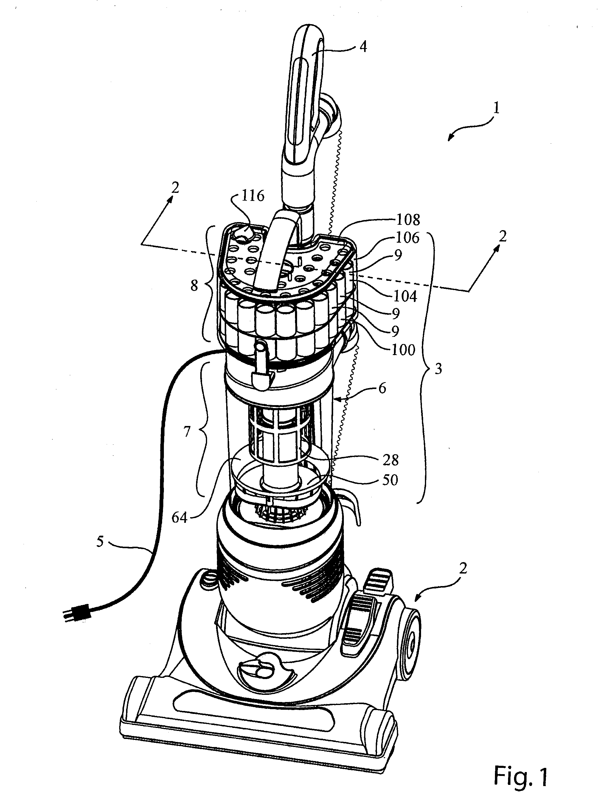 Vacuum cleaner with a moveable divider plate