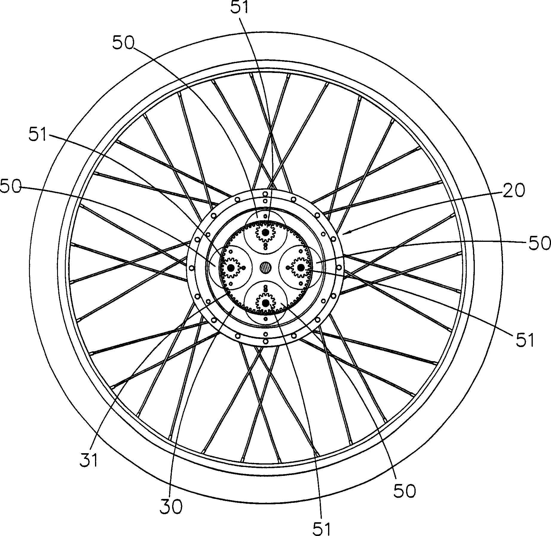 A structure for making up wheel hub by multiple motors