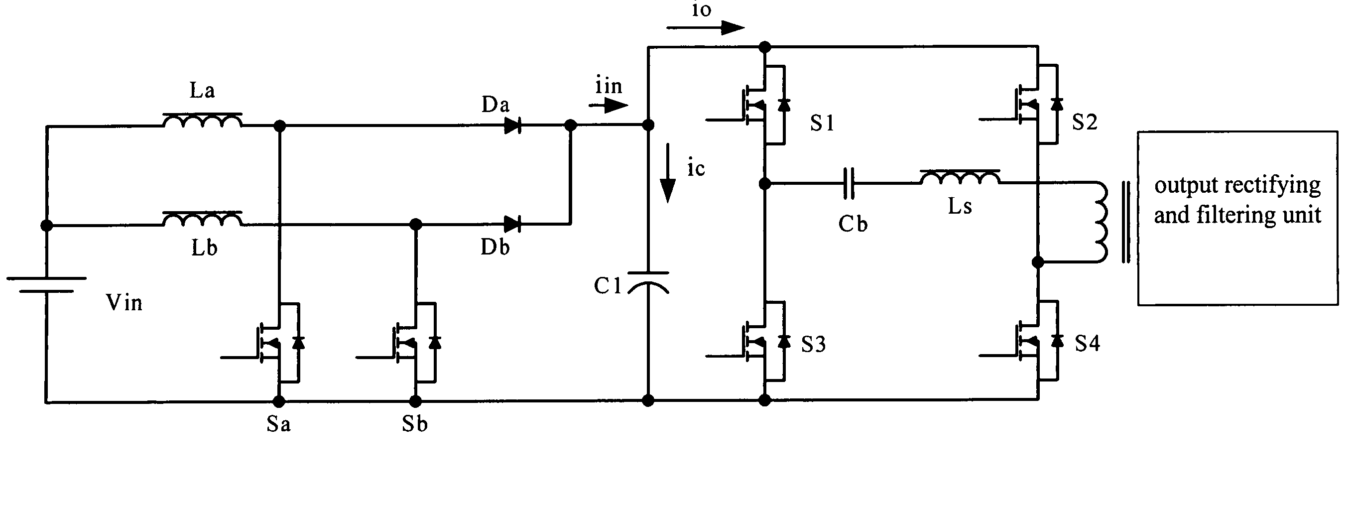 DC-DC converter circuits and method for reducing DC bus capacitor current