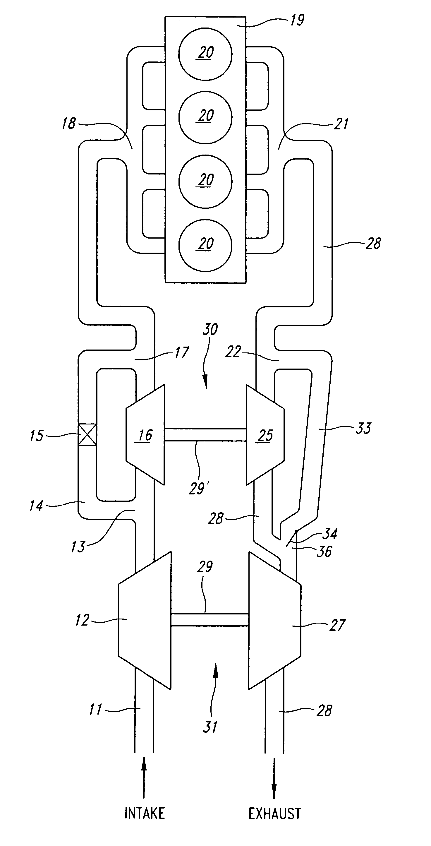 Efficient bypass valve for multi-stage turbocharging system