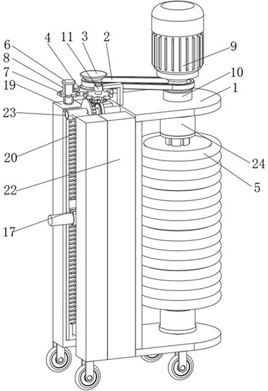 Cable winding and unwinding device provided with lifting structure and applied to communication engineering