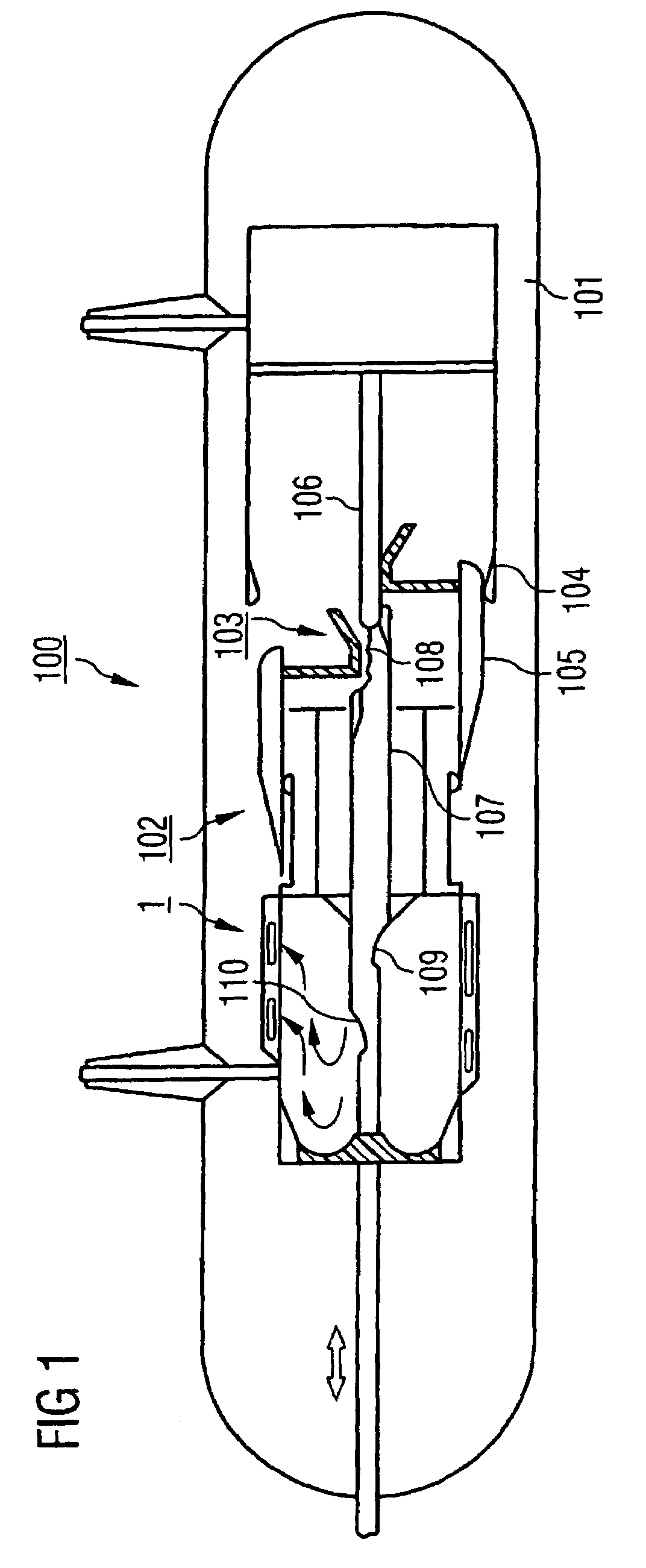 Power switch with a mobile contact element and extinction gas flow that move in an axial direction when activated