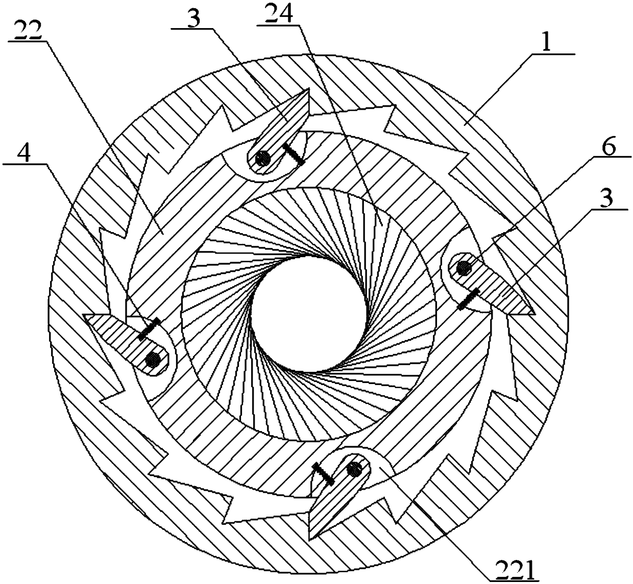 Brush type sealing structure allowing rotor to reverse
