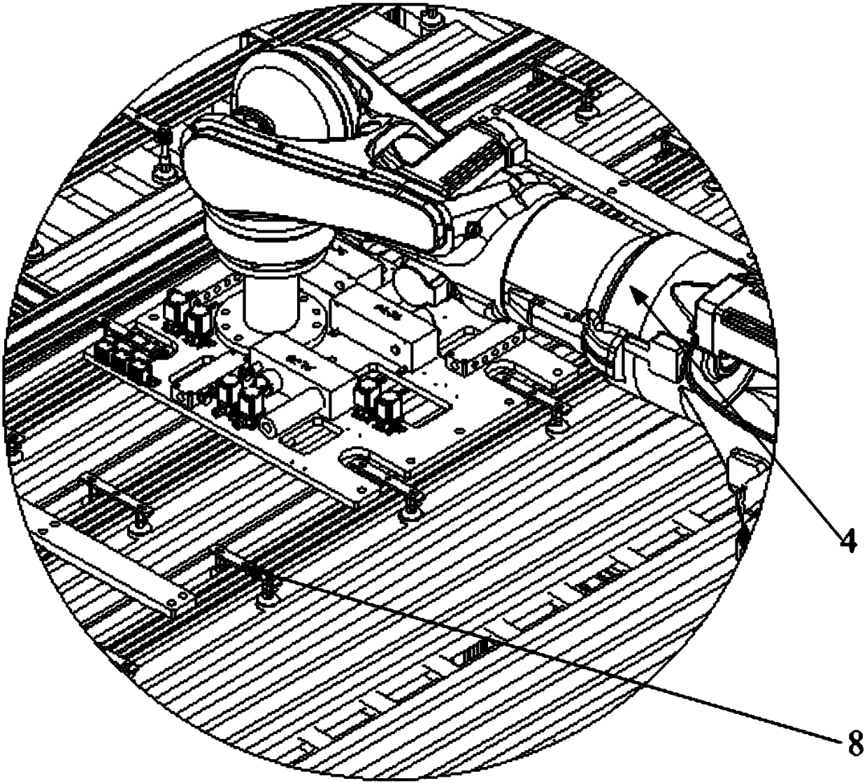 A tire tread handling auxiliary equipment