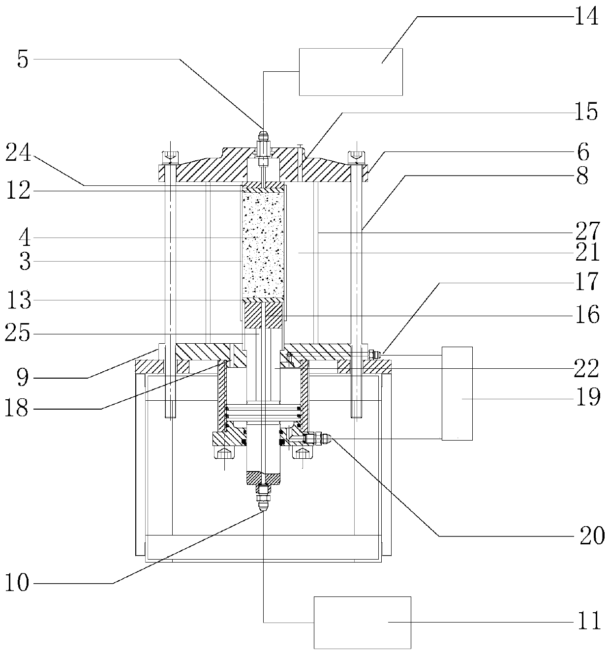Test device and test method for critical seepage air pressure of soil in saturated strata under three-dimensional stress