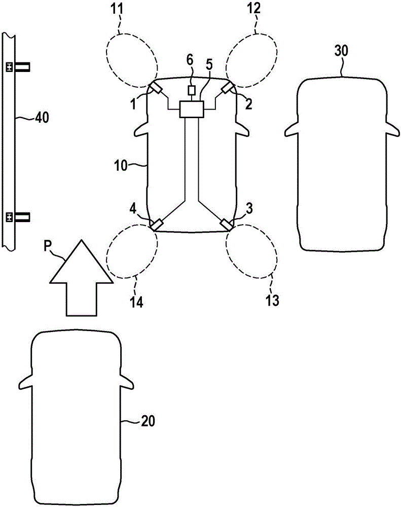 Device and method for the acoustic examination of objects in the environment of a means of conveyance