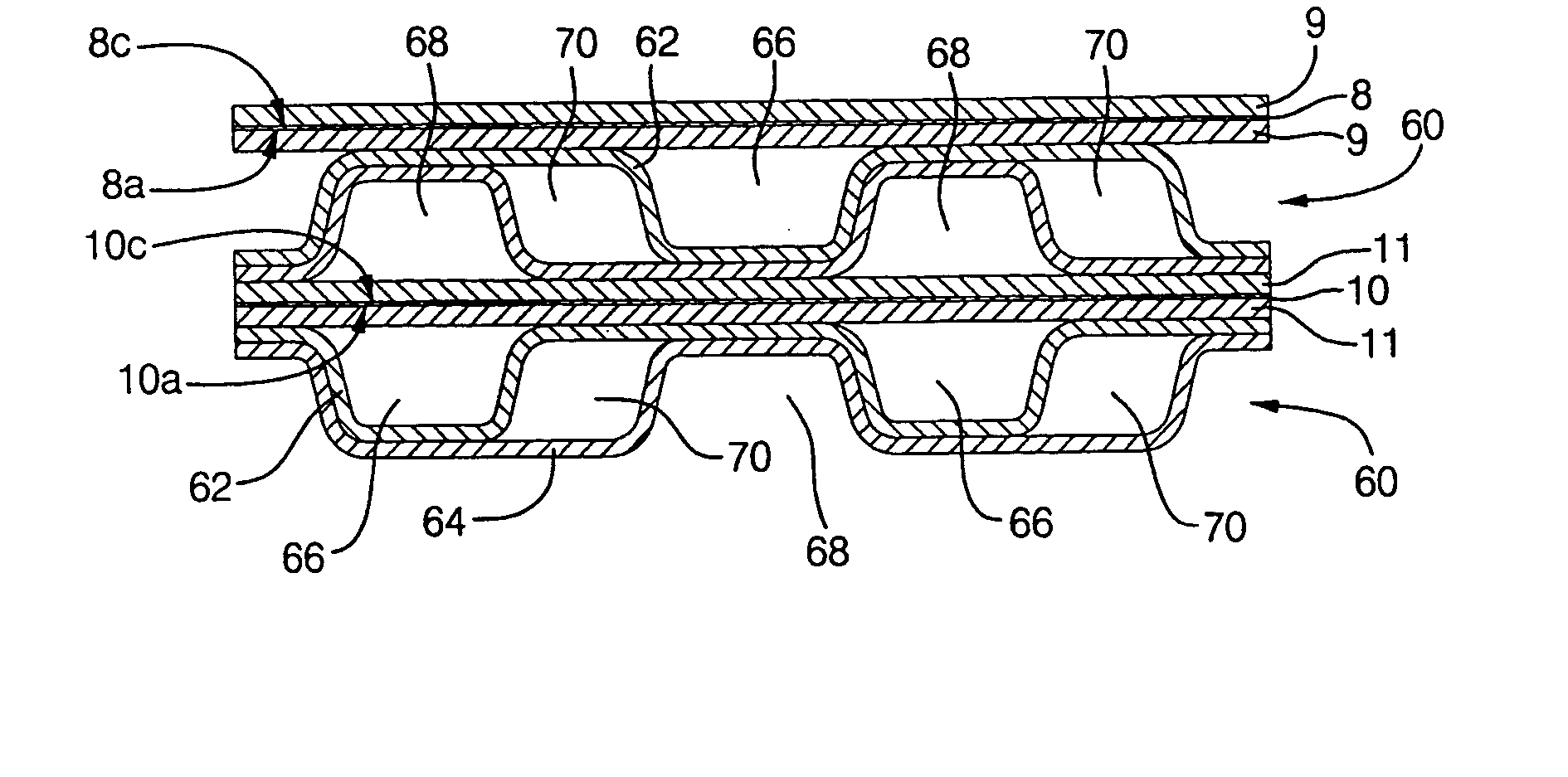 Nested bipolar plate for fuel cell and method