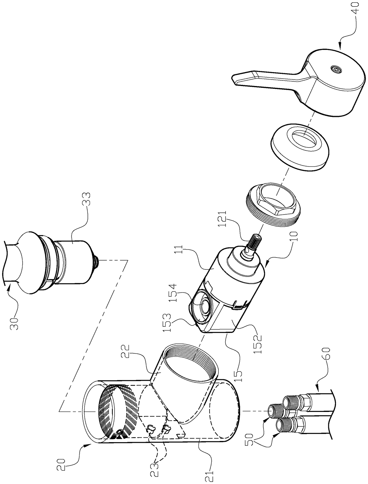 Pipe-in-pipe faucet water control valve