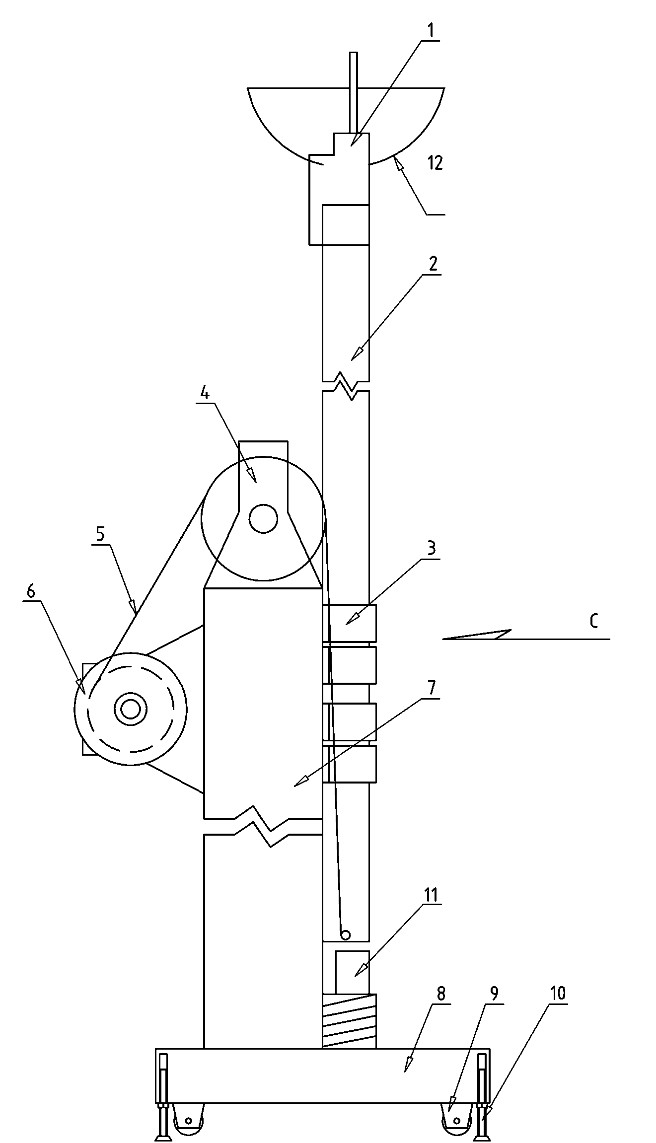 Adjustable support frame used for drilling hole upward and vertically