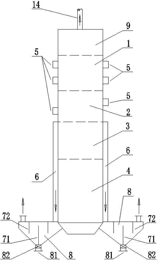 Small-particle four-section moving bed dry distillation furnace with hydrogen-enriched environment and dry distillation method of small-particle four-section moving bed dry distillation furnace