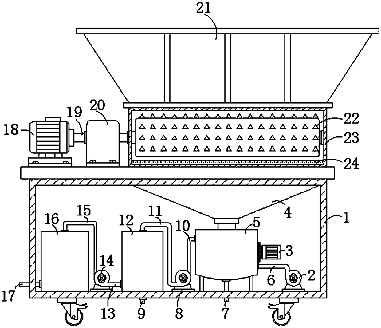 Crushing device for production and processing of organic fertilizers