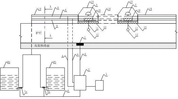 Urban overpass spraying system with illuminating function