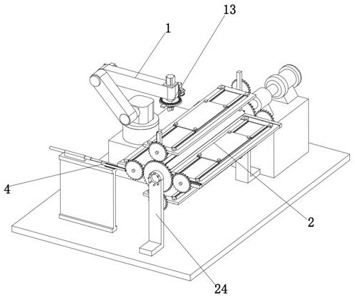 Robot welding device for movable arm plate of loading machine