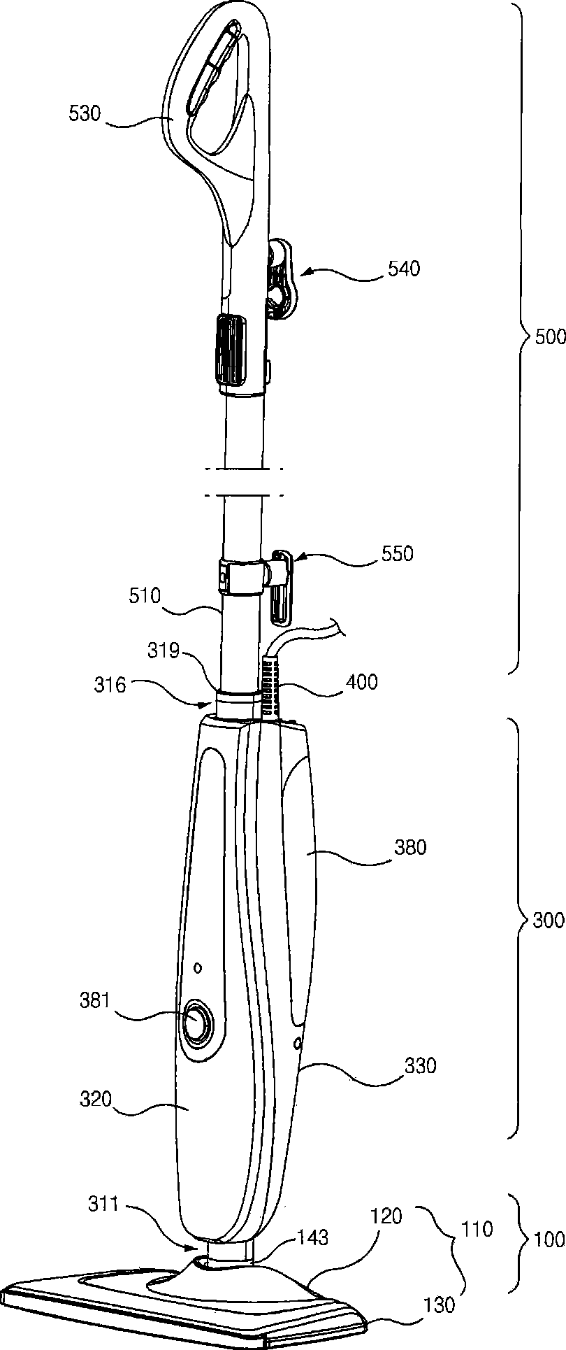 Water tank dismounting device for steam cleaner
