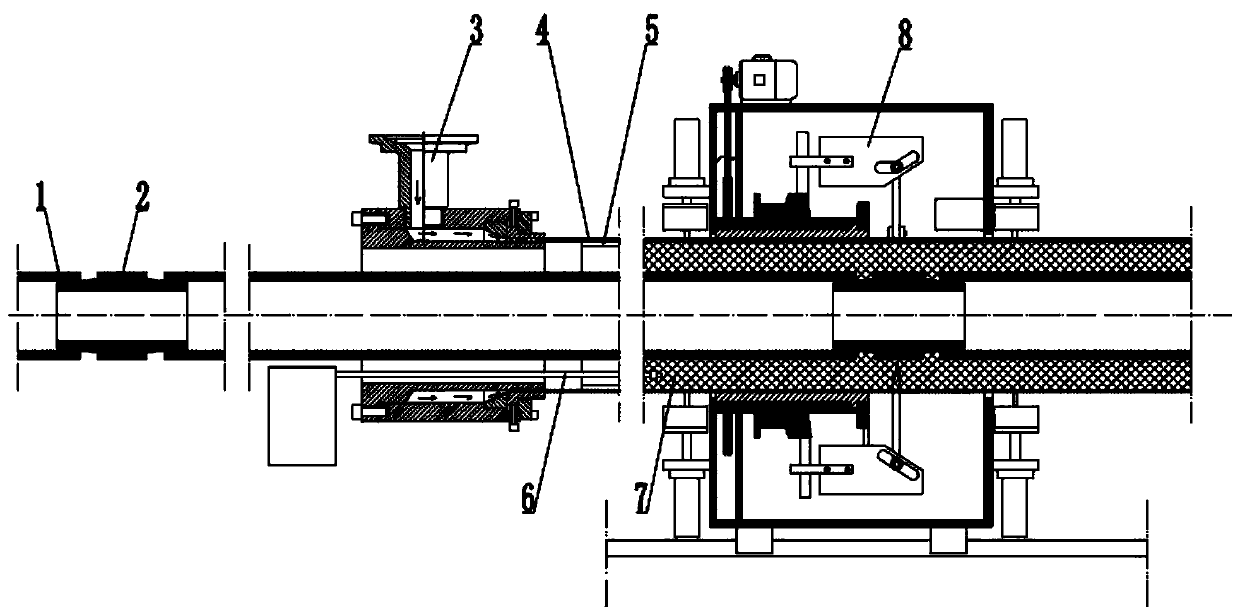 On-line cutting equipment for heat preservation pipe production