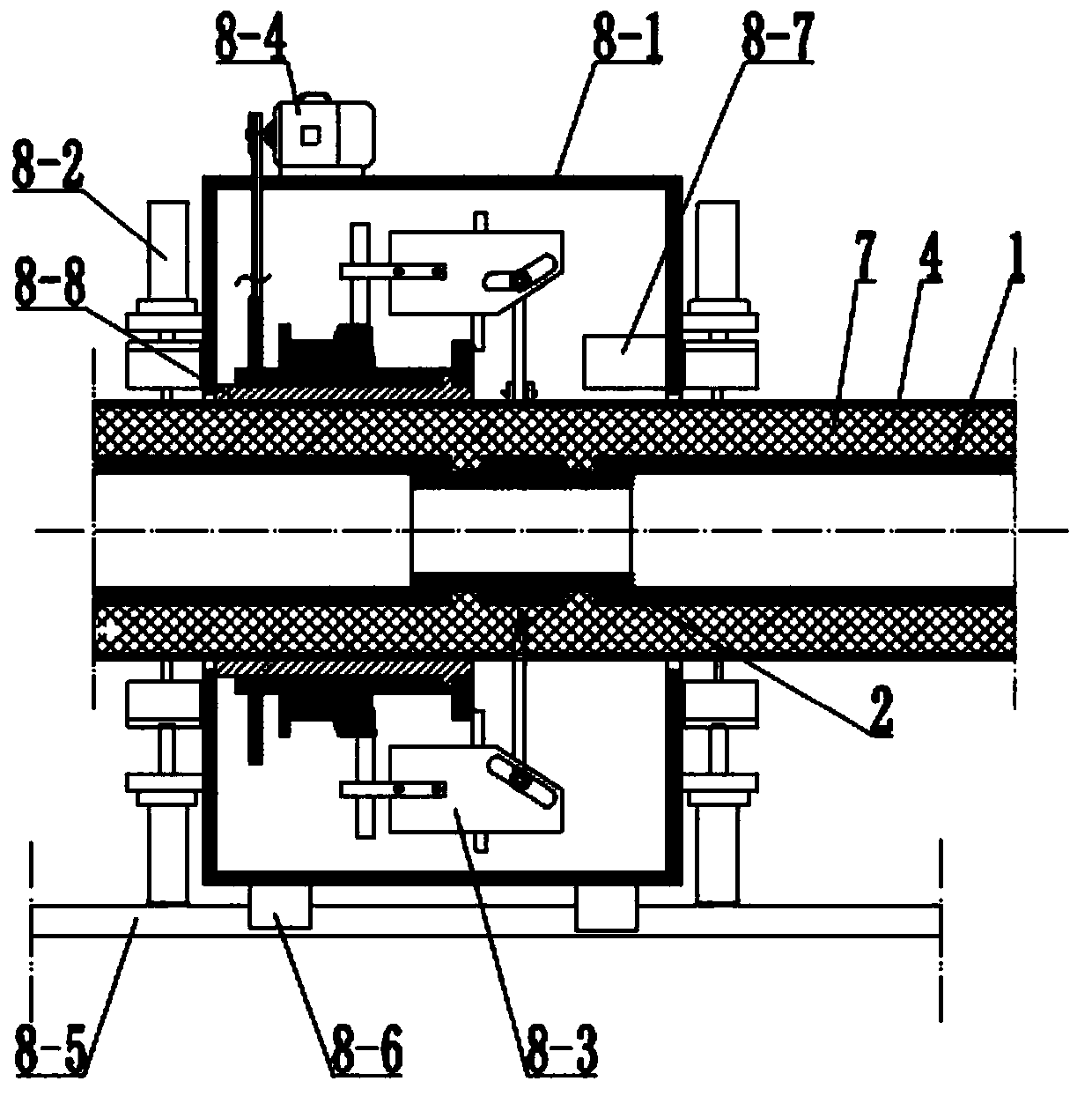 On-line cutting equipment for heat preservation pipe production