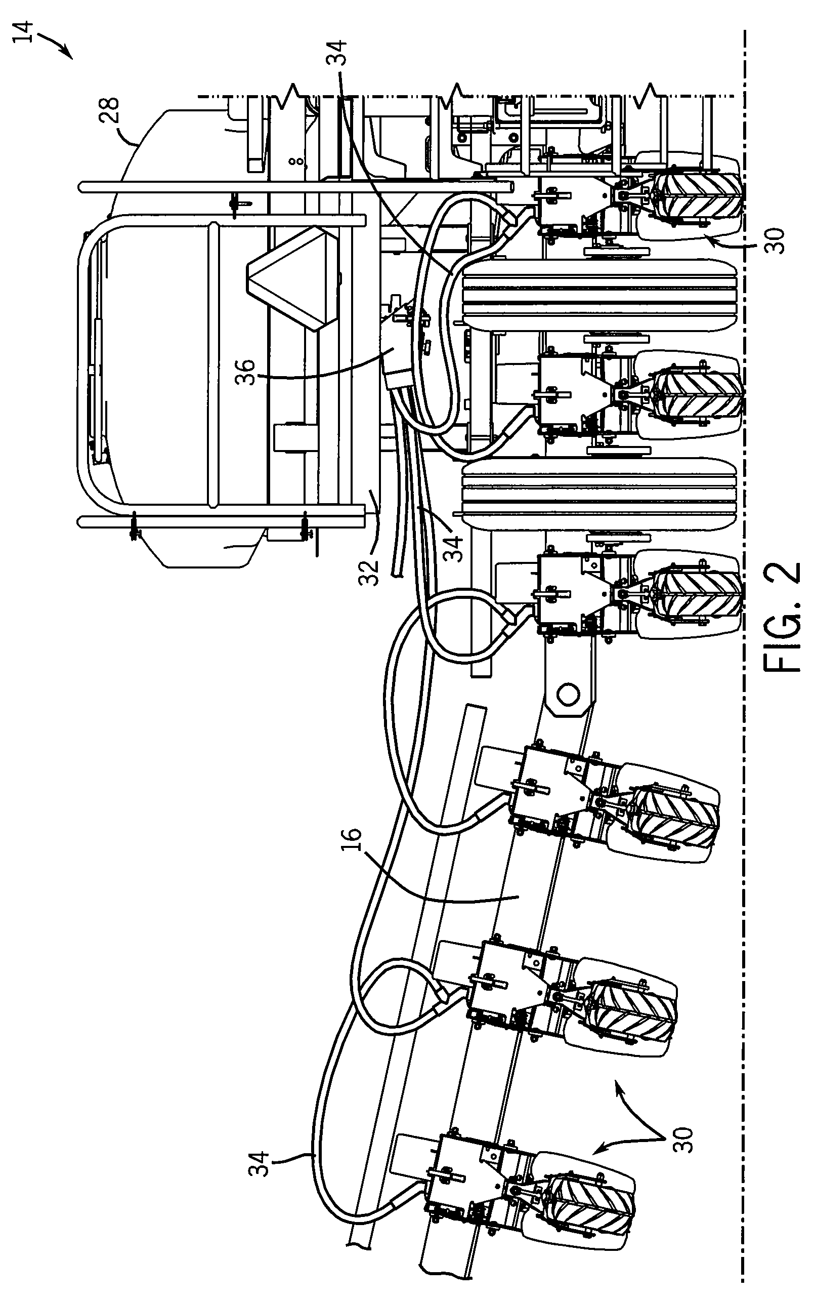 Method and apparatus for regulating air flow through supply conduits through which product entrained in an air flow is provided to multiple on-row product containers of an agricultural implement