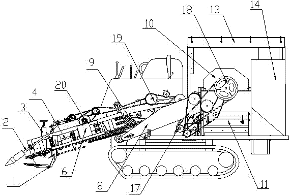 Two ridges and four rows full feeding peanut combine harvester