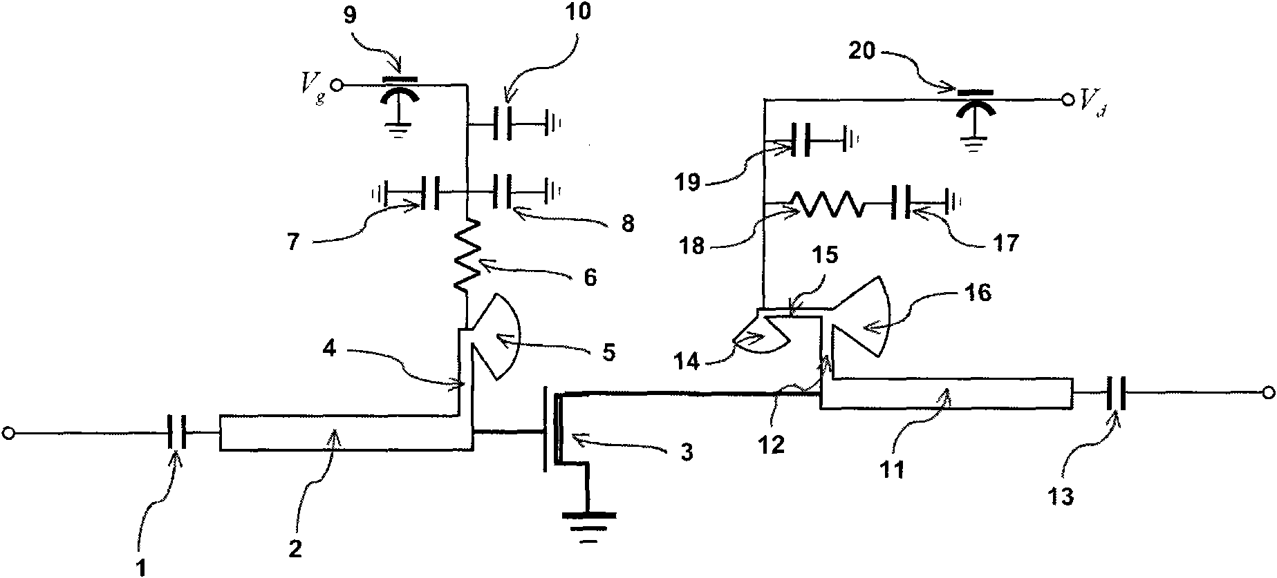 Bias circuit used in Ku waveband internally-matched field effect transistor