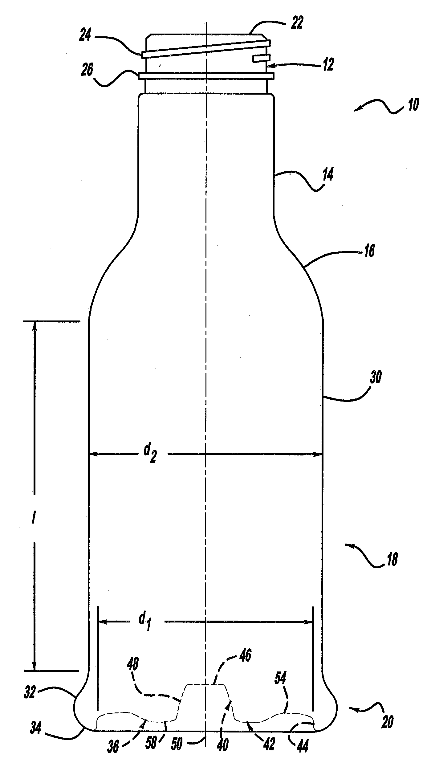 Container base structure responsive to vacuum related forces