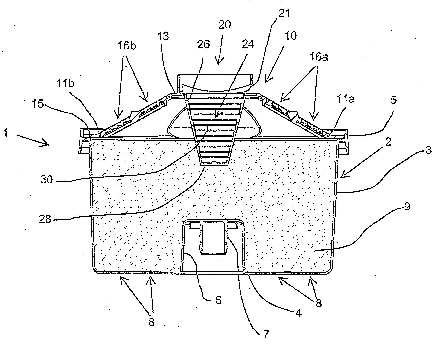 Container for filtering liquid having an outlet aperture for air