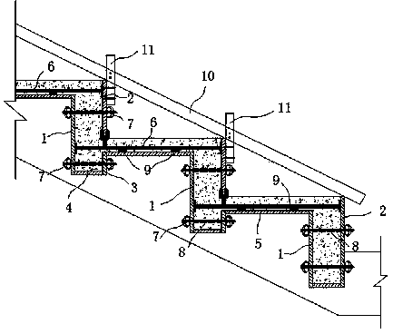 Template structure and method for template support of cast-in-place concrete arc-shaped terrace