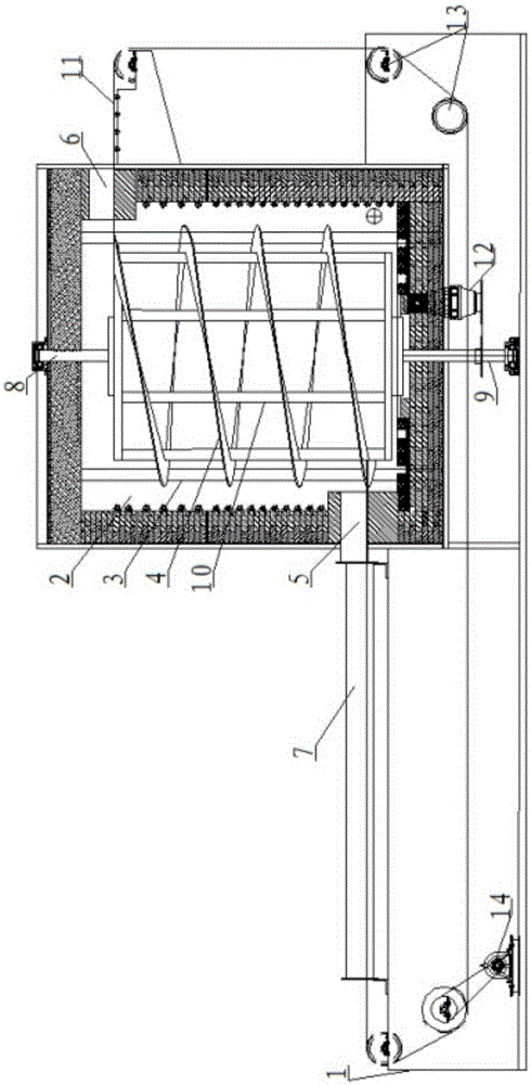 Screw conveying type heating furnace and horizontal cooling device