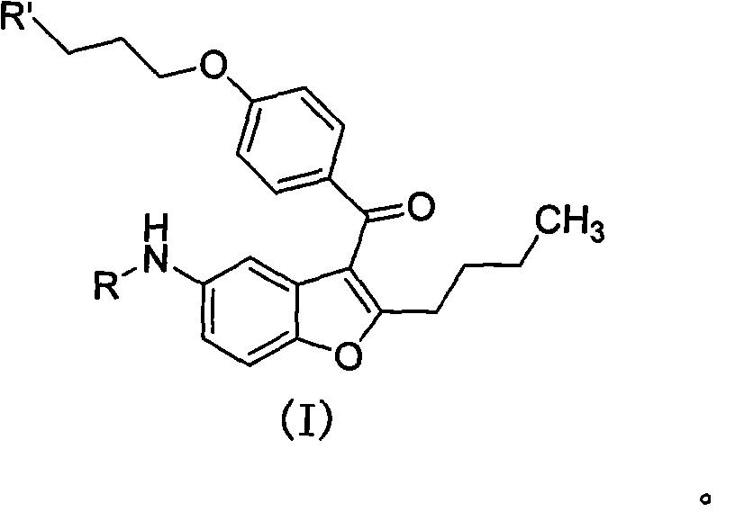 2-n-butyl-3-(4-subsitituted propylbenzoyl)-5-substituted amino benzofuran and application thereof