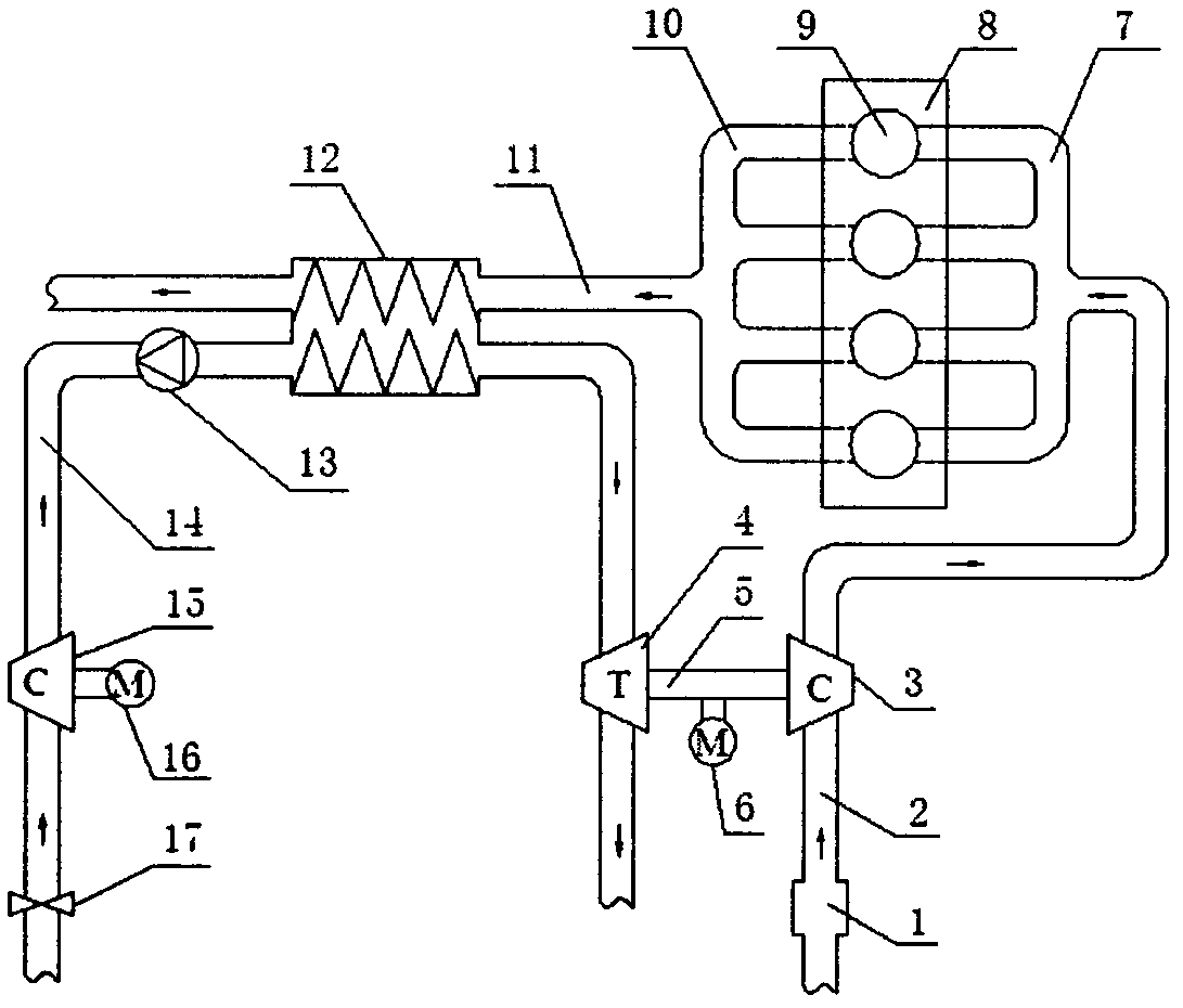 System for recycling waste heat energy of exhaust gas of internal combustion engine by using air circulation