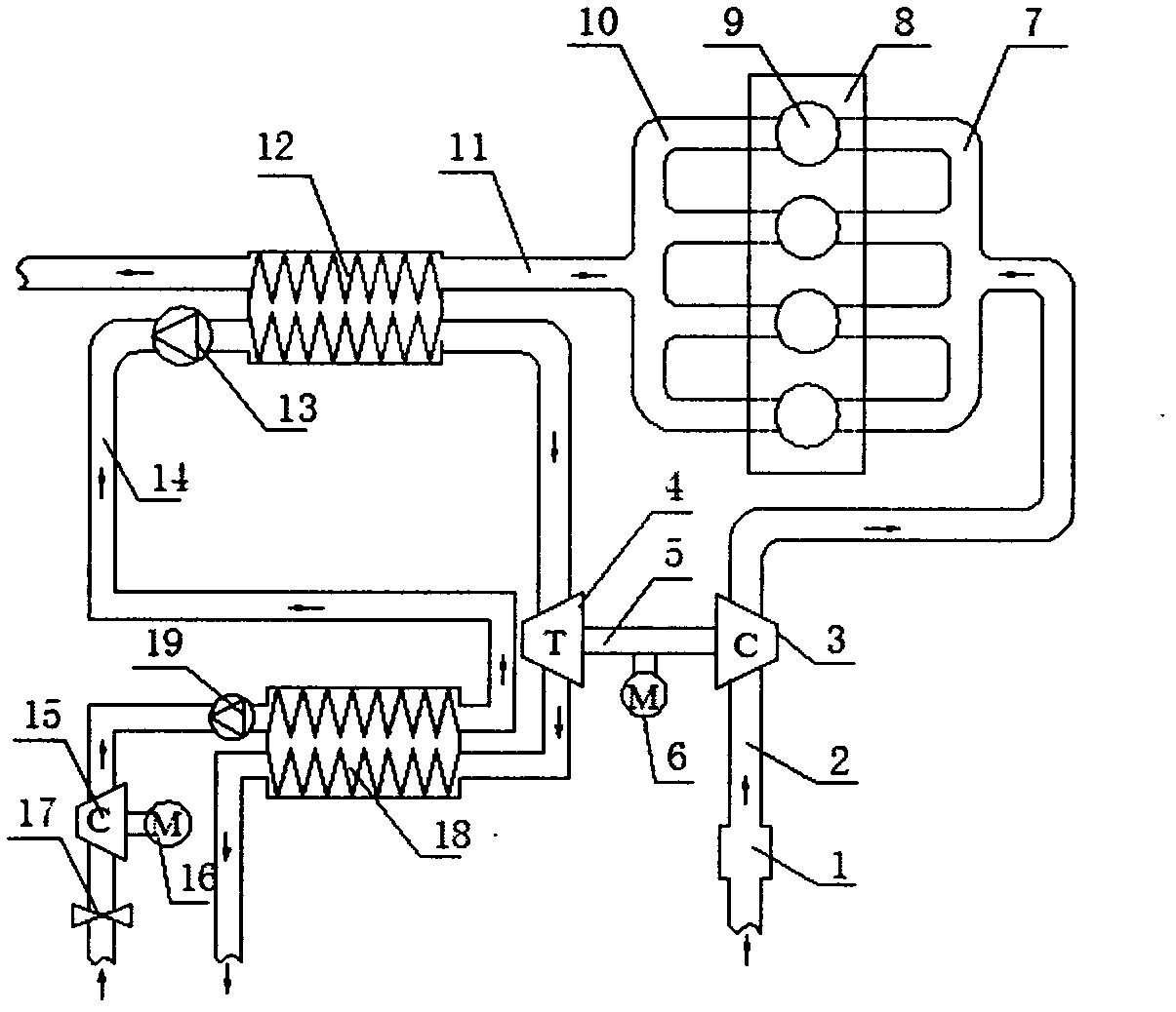 System for recycling waste heat energy of exhaust gas of internal combustion engine by using air circulation