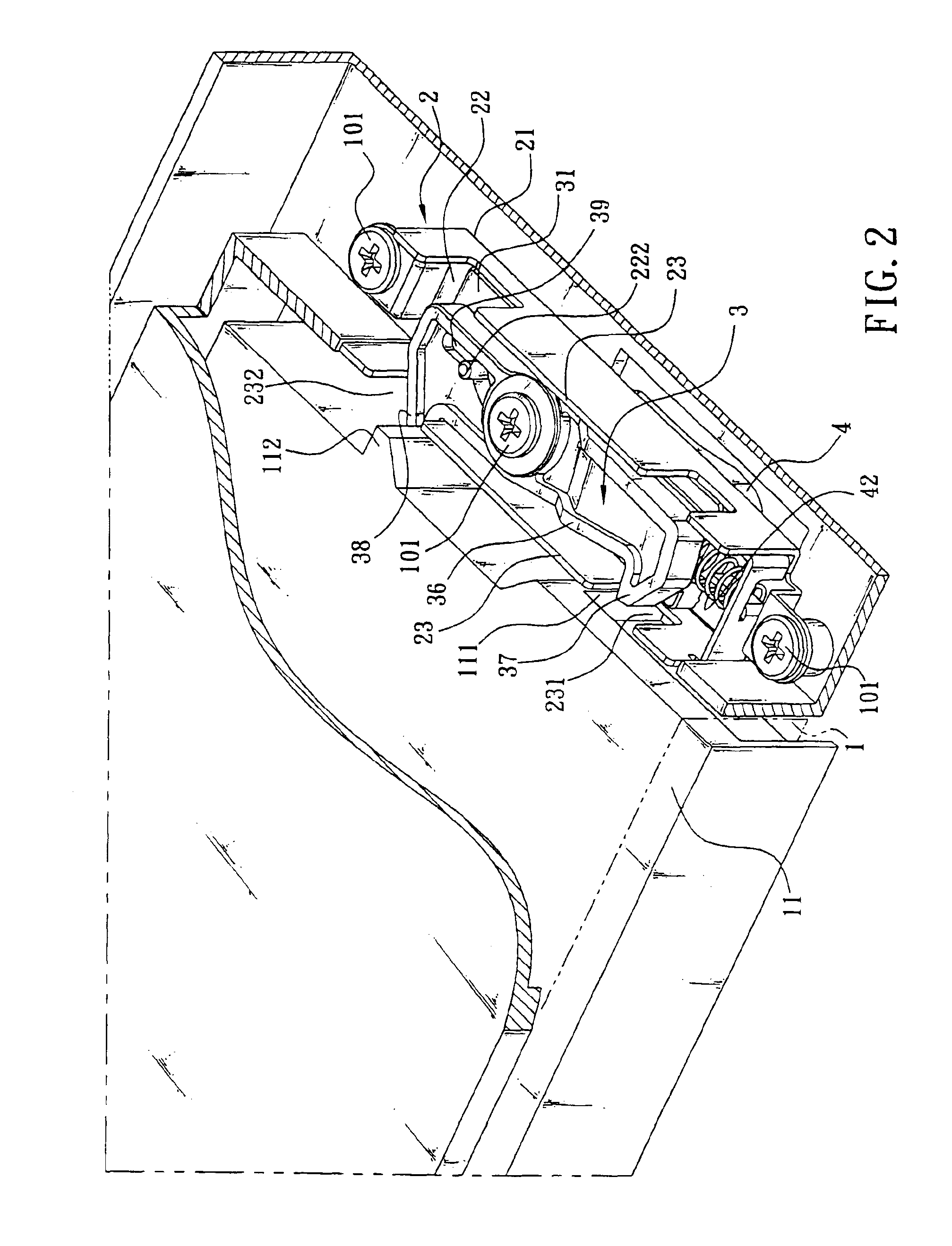 Mechanism for fastening an electronic device in computer by snapping
