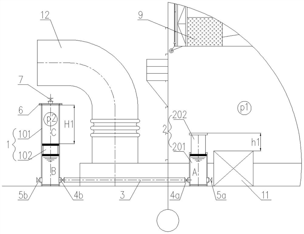Hydraulic gas buffer device and gas tank with same