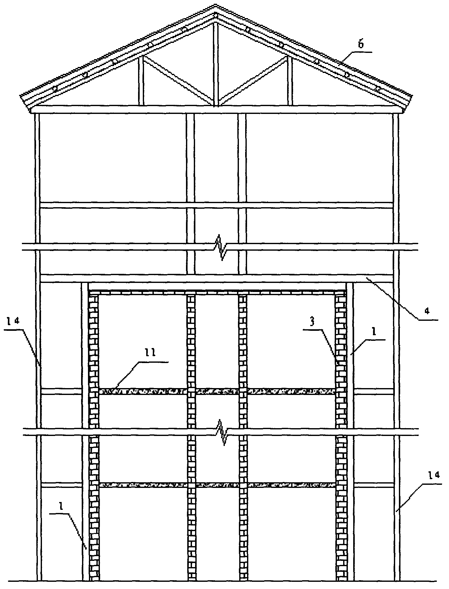 Existing building surrounding type story-adding structure and construction method thereof