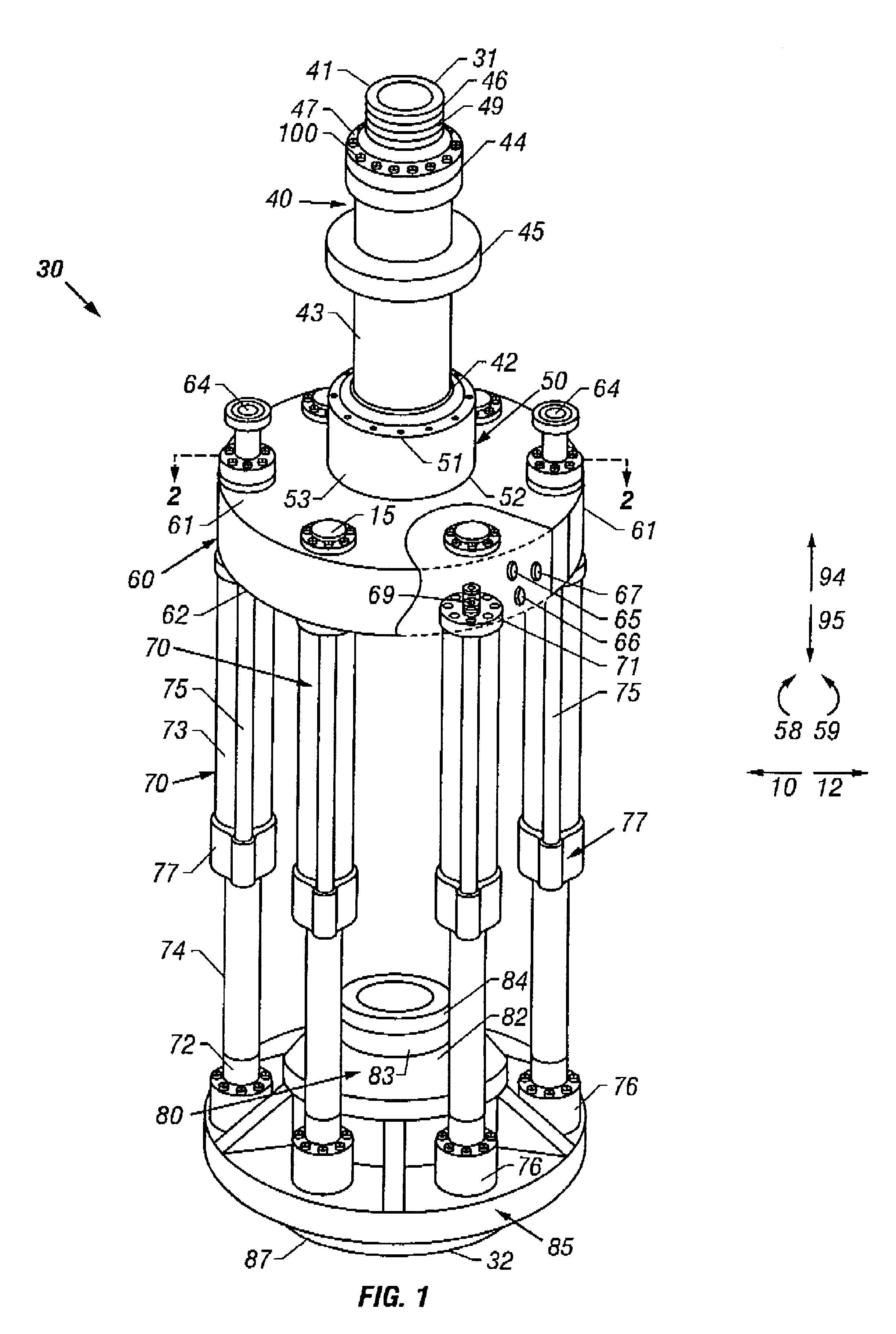 Co-linear tensioner and methods for assembling production and drilling risers using same