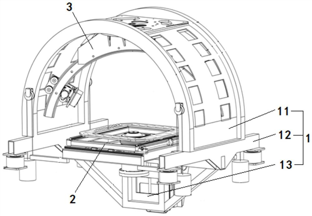 An arch bridge type motion platform for X-ray detection device
