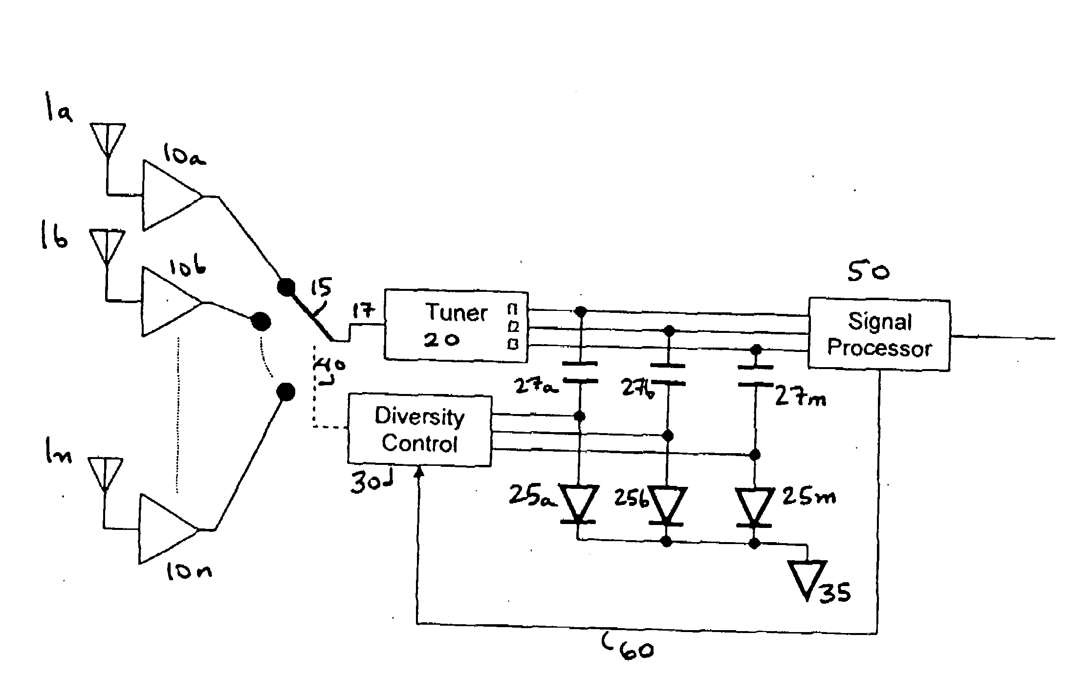Interface between a switched diversity antenna system and digital radio receiver