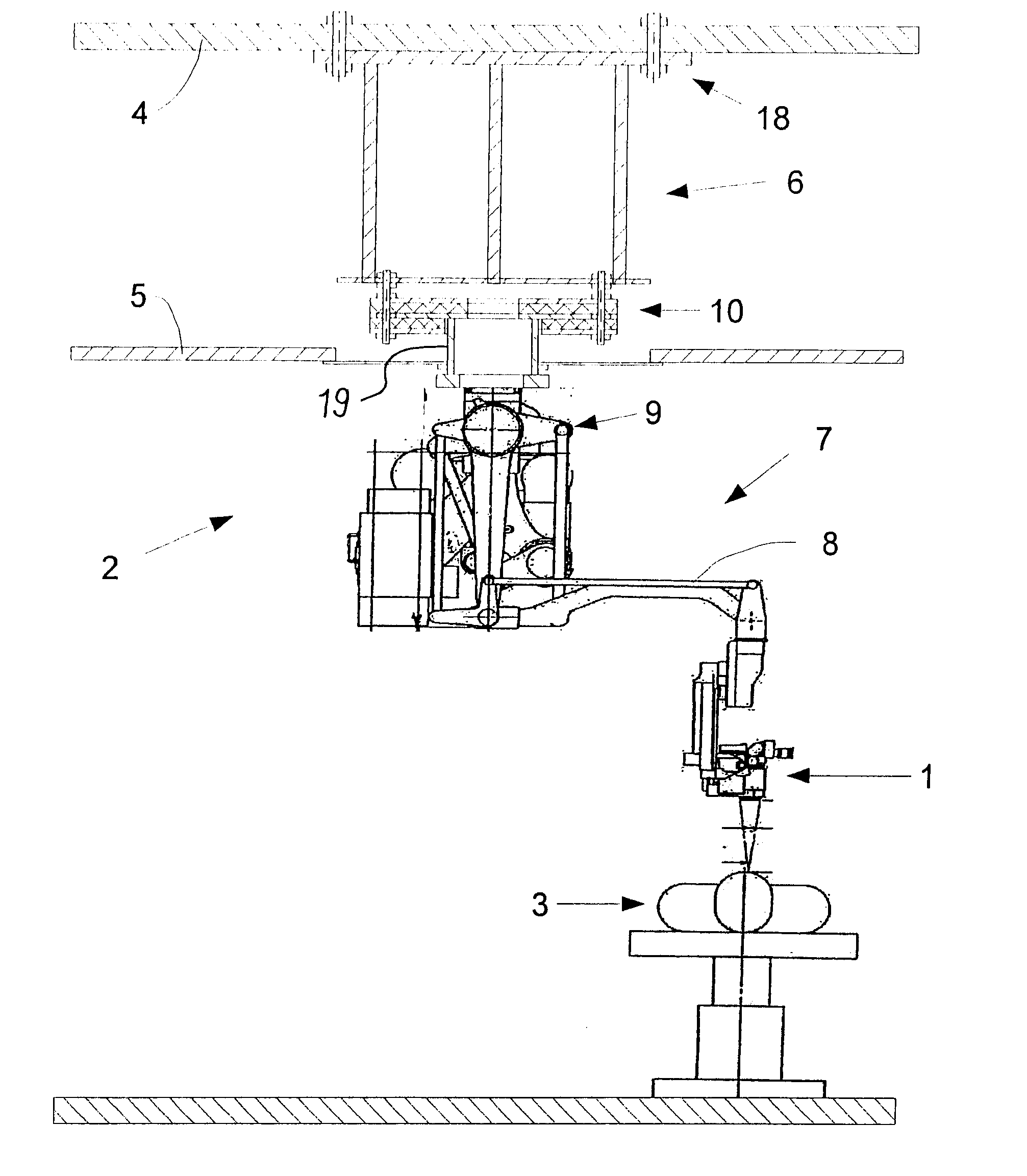 Vibration damping of a ceiling mount carrying a surgical microscope