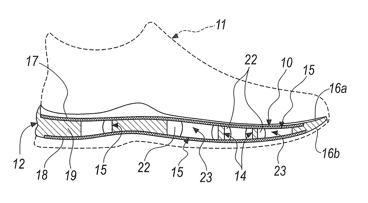 Midsole structure, particularly for shoes, including shoes with a vapor-permeable sole, designed for use in sports activities