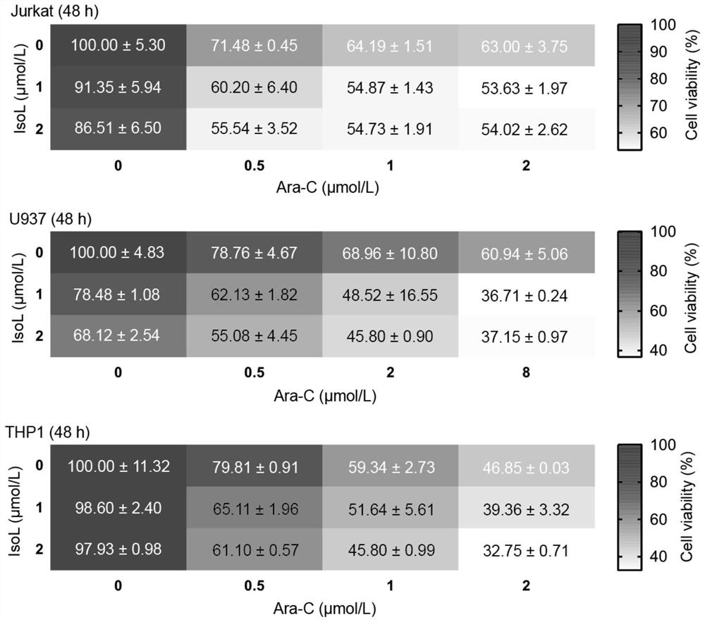 Compound medicine composition taking isoliensinine and chemotherapeutic medicine as active ingredients