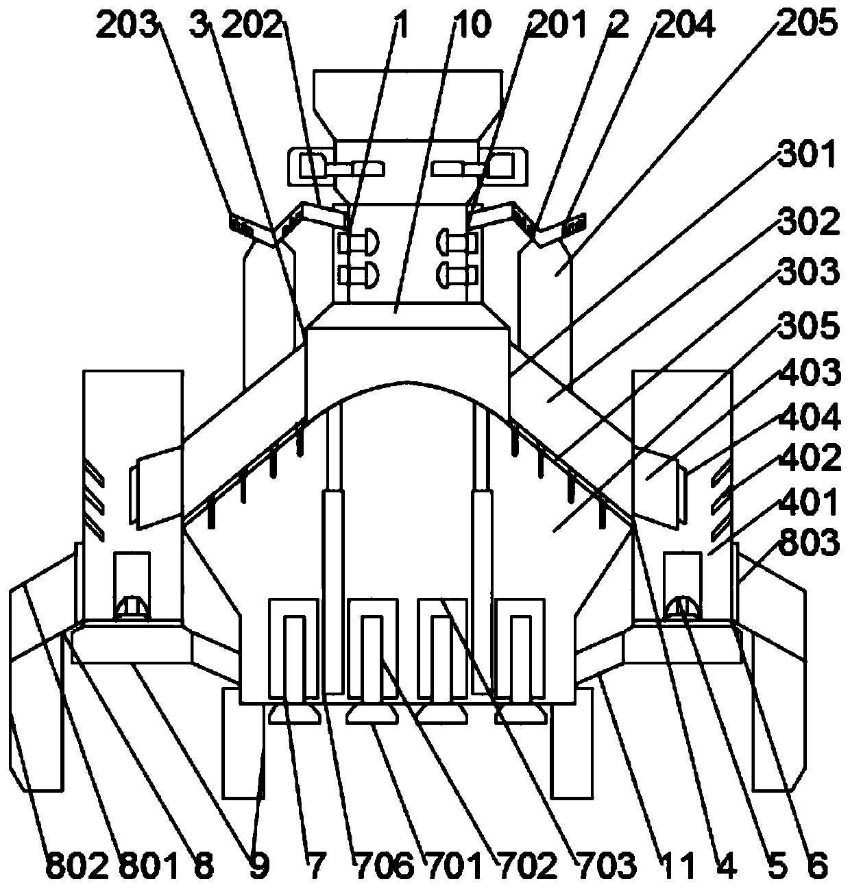 A crushing device with screening function for crushing construction waste